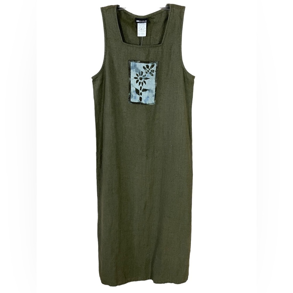 Dare To Dress Vintage Sleeveless Linen Green Floral Langenlook Dress 5